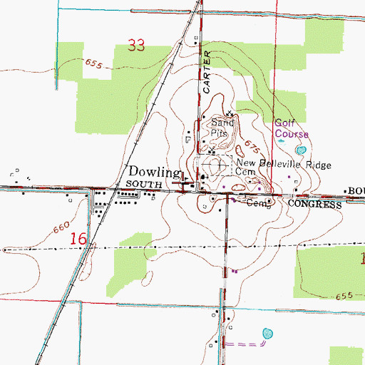 Topographic Map of Dowling, OH
