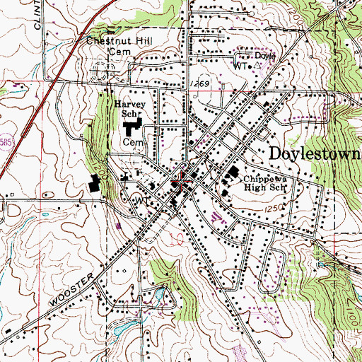 Topographic Map of Doylestown, OH