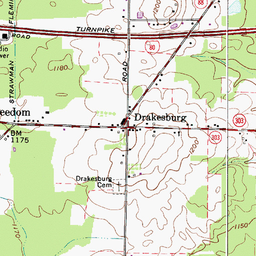 Topographic Map of Drakesburg, OH