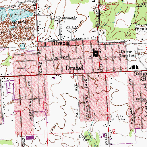 Topographic Map of Drexel, OH