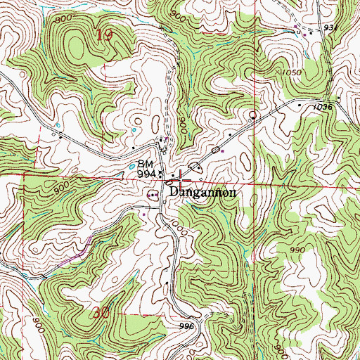 Topographic Map of Dungannon, OH