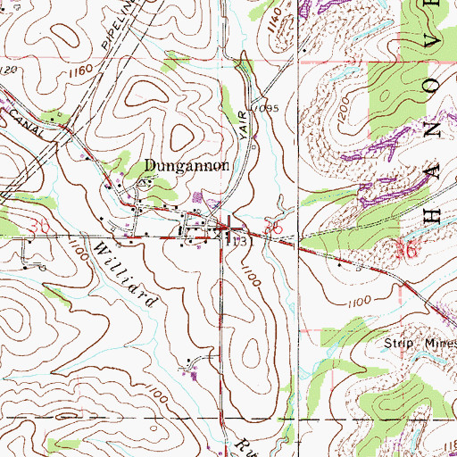 Topographic Map of Dungannon, OH