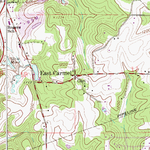 Topographic Map of East Carmel, OH