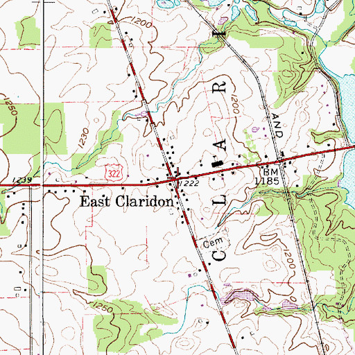 Topographic Map of East Claridon, OH