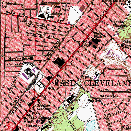 Topographic Map of East Cleveland, OH