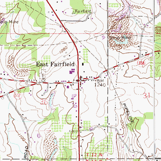 Topographic Map of East Fairfield, OH