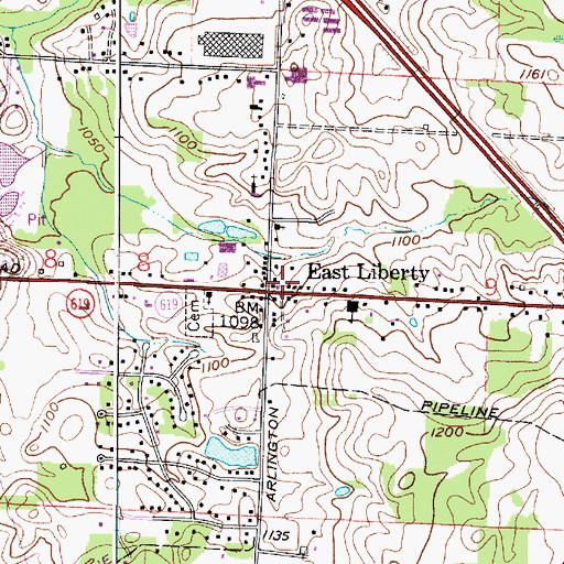 Topographic Map of East Liberty, OH