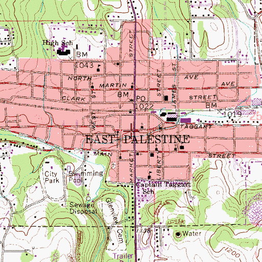 Topographic Map of East Palestine, OH
