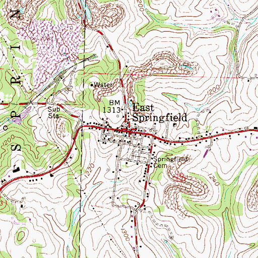 Topographic Map of East Springfield, OH