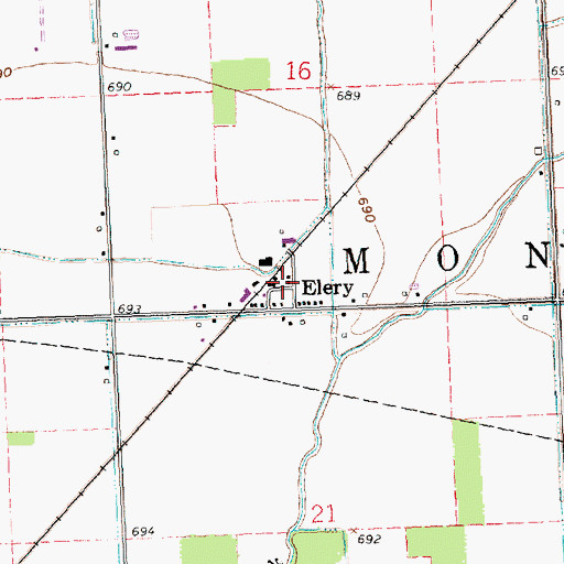 Topographic Map of Elery, OH