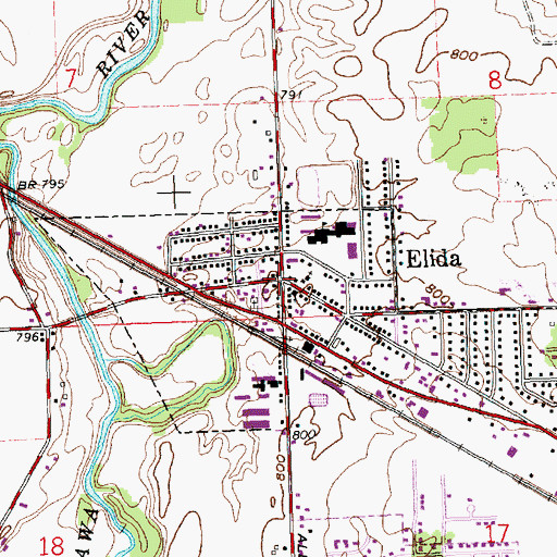 Topographic Map of Elida, OH