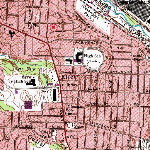 Topographic Map of Ellet, OH