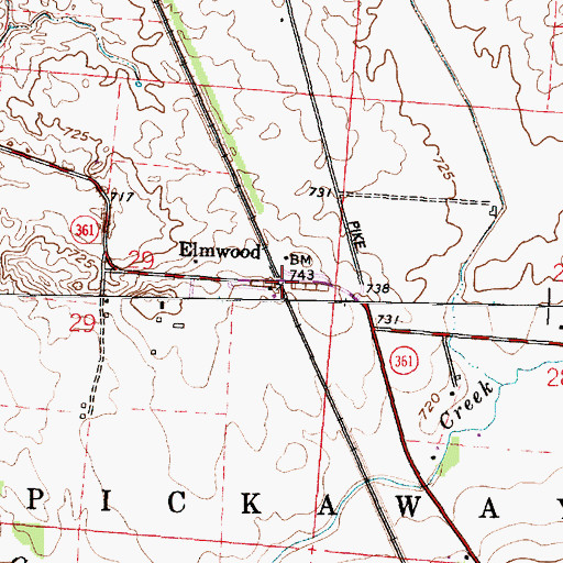 Topographic Map of Elmwood, OH