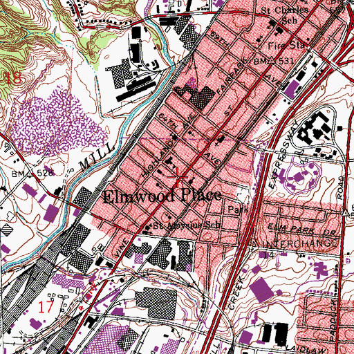 Topographic Map of Elmwood Place, OH