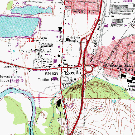 Topographic Map of Excello, OH