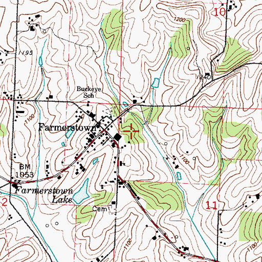 Topographic Map of Farmerstown, OH