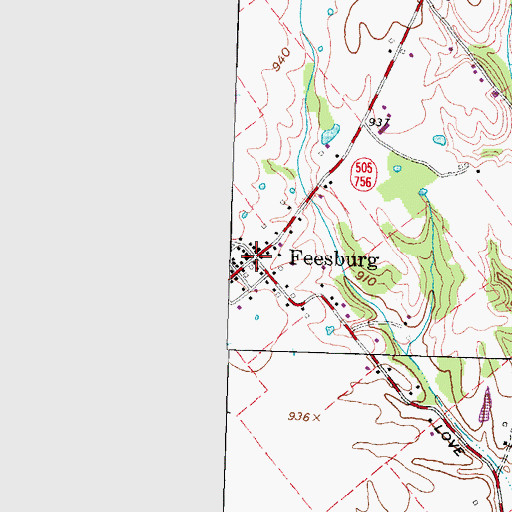 Topographic Map of Feesburg, OH
