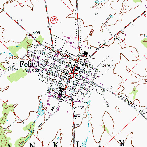 Topographic Map of Felicity, OH