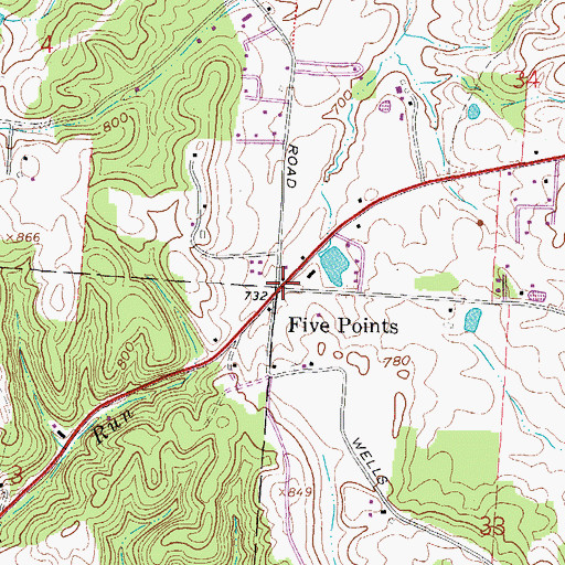 Topographic Map of Five Points, OH