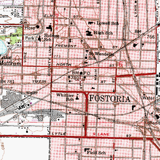 Topographic Map of Fostoria, OH