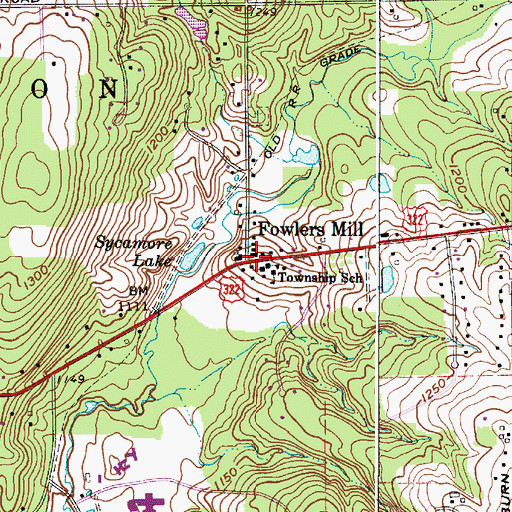 Topographic Map of Fowlers Mill, OH