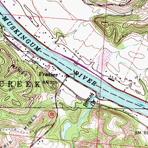 Topographic Map of Frazier, OH