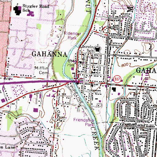 Topographic Map of Gahanna, OH