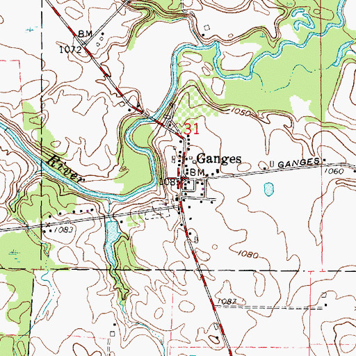 Topographic Map of Ganges, OH