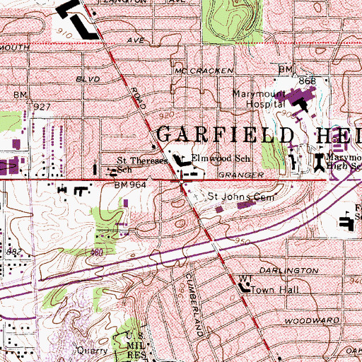 Topographic Map of Garfield Heights, OH