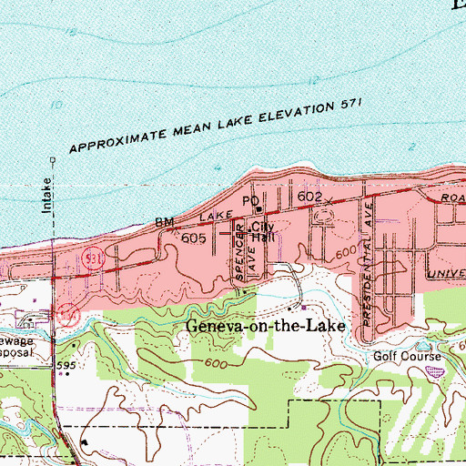 Topographic Map of Geneva-on-the-Lake, OH