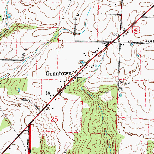 Topographic Map of Genntown, OH