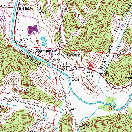 Topographic Map of Getaway, OH