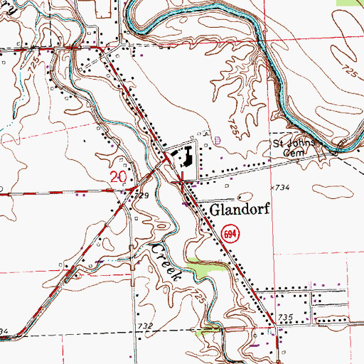 Topographic Map of Glandorf, OH