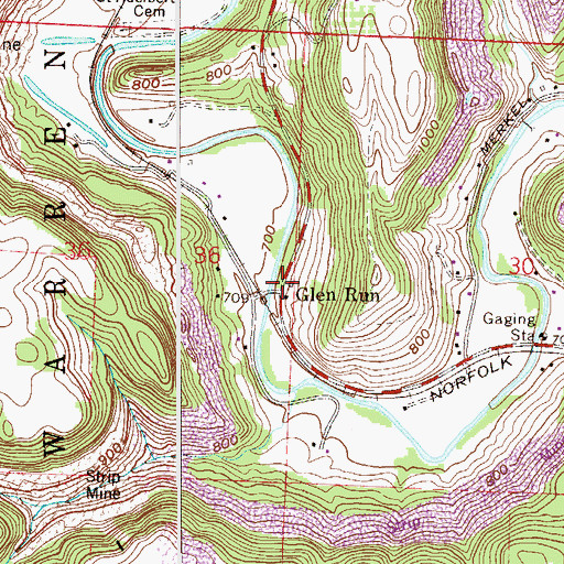 Topographic Map of Glen Run, OH