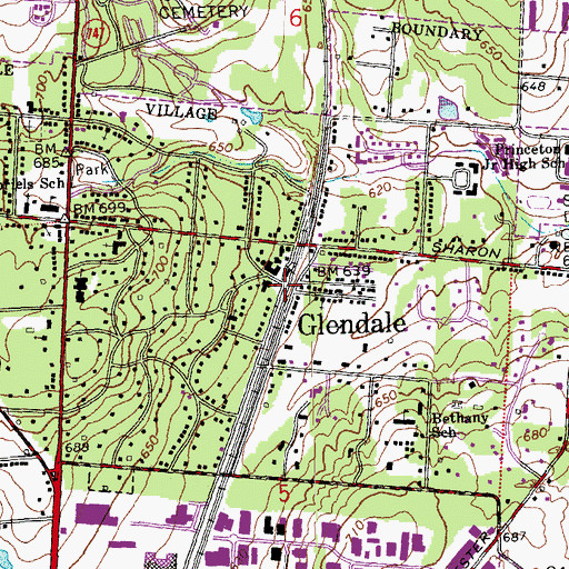 Topographic Map of Glendale, OH