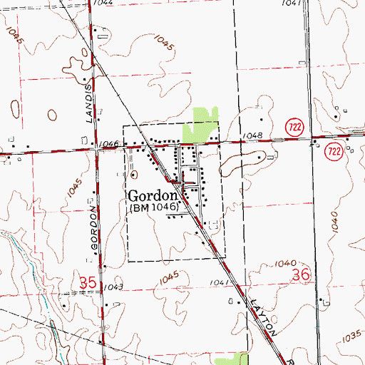 Topographic Map of Gordon, OH