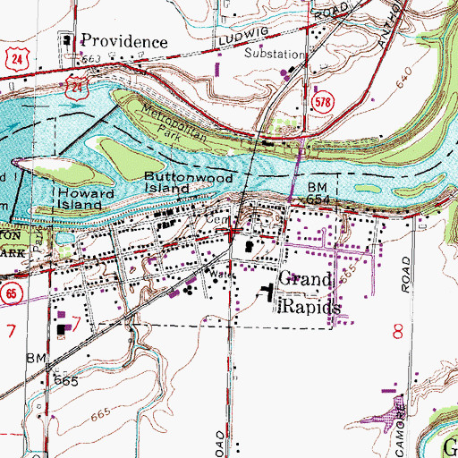 Topographic Map of Grand Rapids, OH