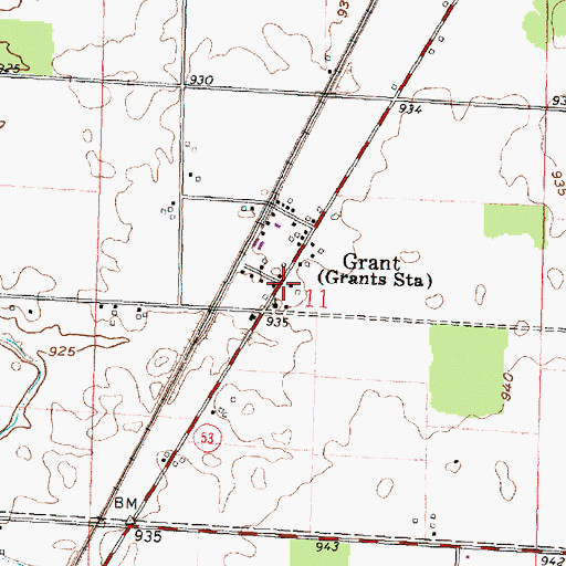 Topographic Map of Grant, OH