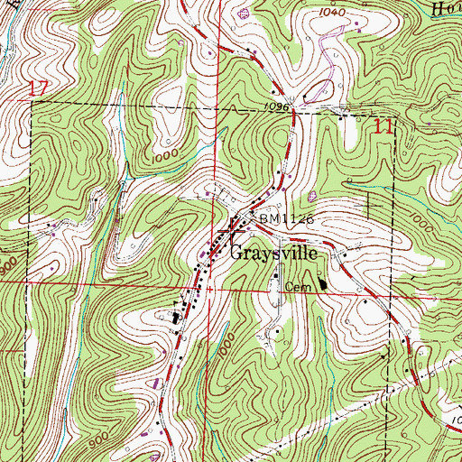 Topographic Map of Graysville, OH