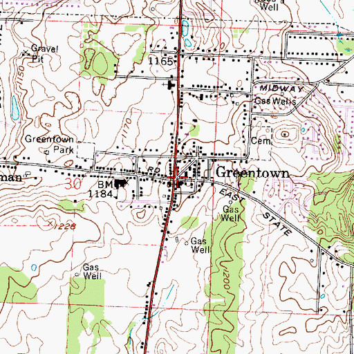 Topographic Map of Greentown, OH