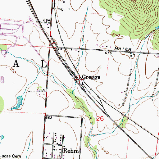 Topographic Map of Greggs, OH