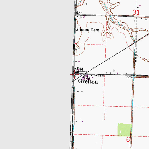 Topographic Map of Grelton, OH