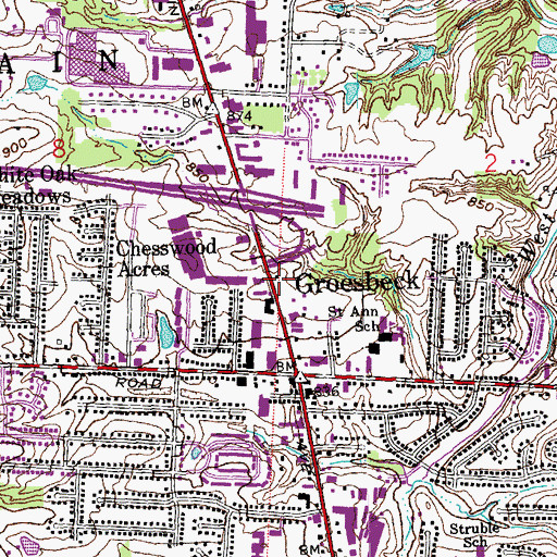 Topographic Map of Groesbeck, OH