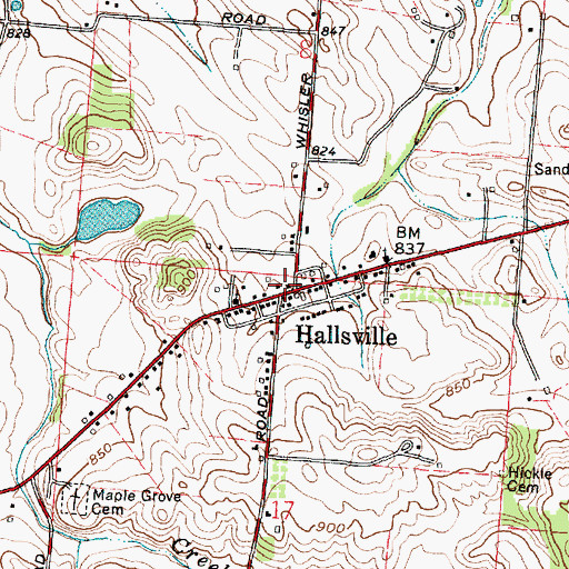 Topographic Map of Hallsville, OH