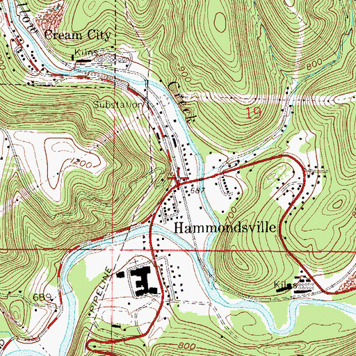 Topographic Map of Hammondsville, OH