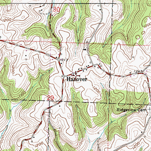 Topographic Map of Hanover, OH