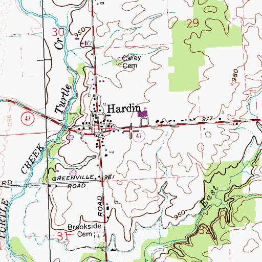 Topographic Map of Hardin, OH