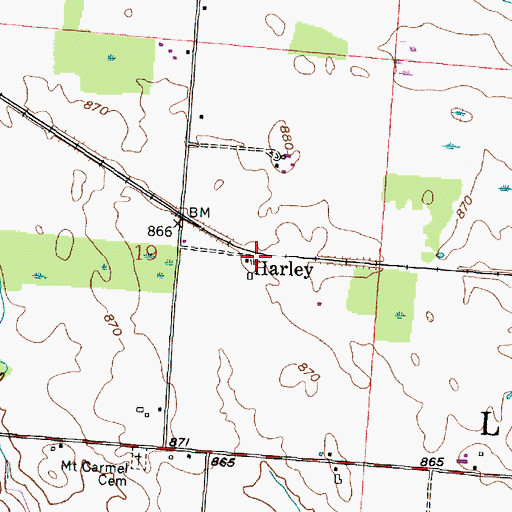 Topographic Map of Harley, OH