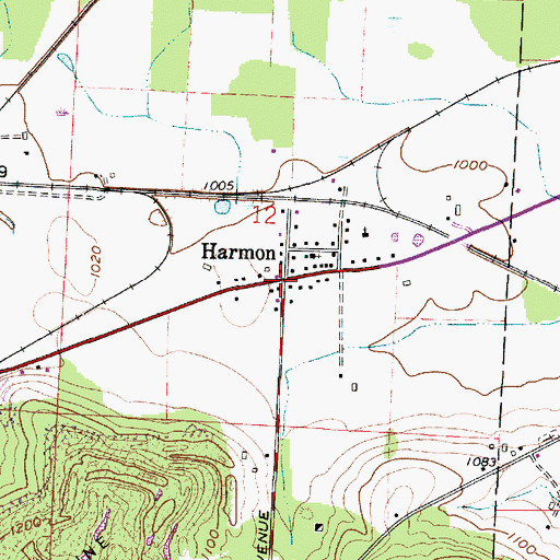 Topographic Map of Harmon, OH