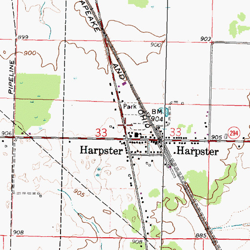 Topographic Map of Harpster, OH